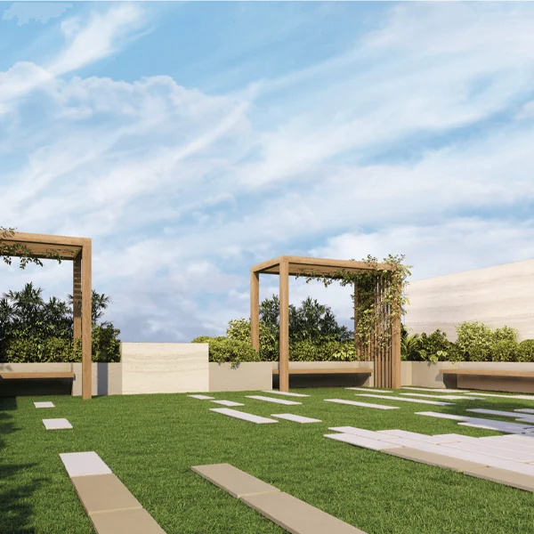CKPC Horizon, Sarjapura Road Rooftop lawn with pergolas at CKPC Horizon, developer render